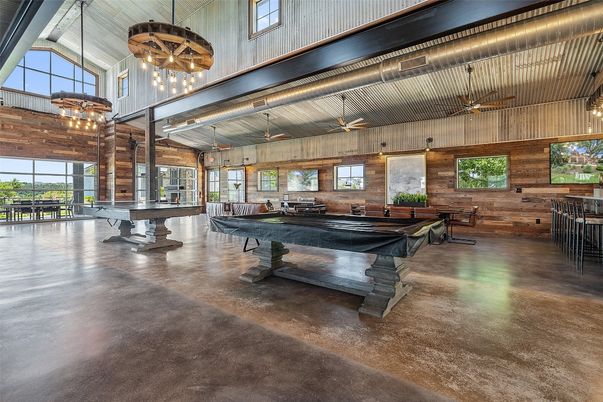 Billiard Table, Game Room, Interior, Pendant Lights, Wooden Walls