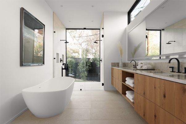 Bathroom, Dual Sink Vanities, Free Standing Baths, Interior, Recessed Lighting
