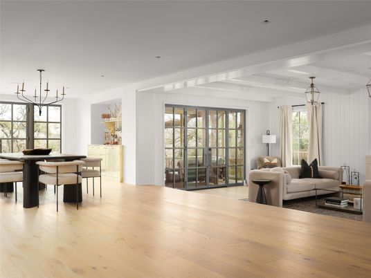 Dining room, Interior, Living room, Pendant Lights, Wood Texture Flooring