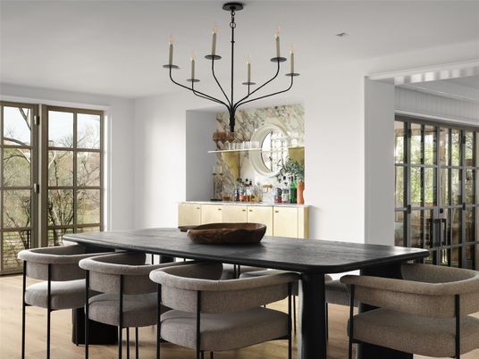 Chandelier, Dining room, Interior, Wood Texture Flooring
