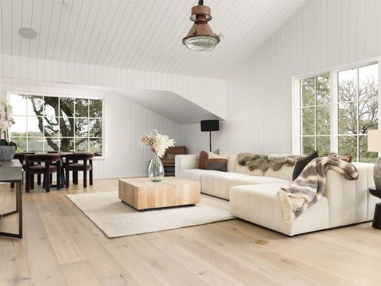 Dining room, Interior, Living room, Pendant Lights, Wood Texture Flooring