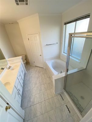 Bathroom, Dual Sink Vanities, Glass Shower, Interior, Marble