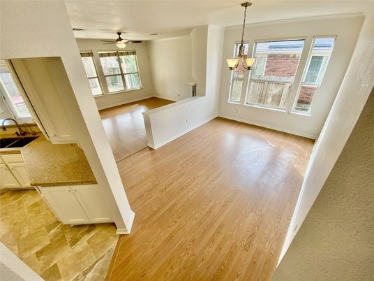 Chandelier, Empty room, Interior, Pendant Lights, Wood Texture Flooring
