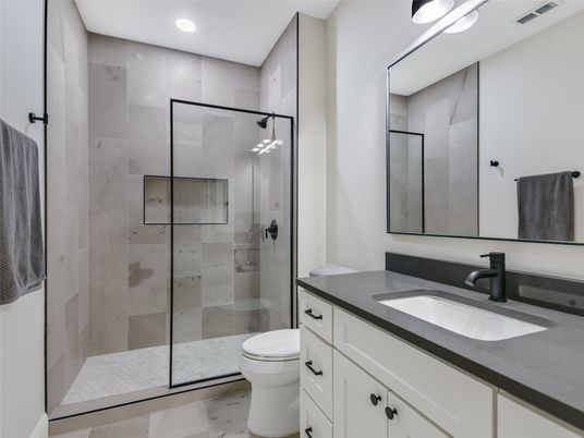 Bathroom, Glass Shower, Interior, Recessed Lighting