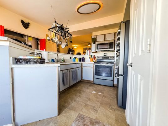 Chandelier, Interior, Kitchen, Stainless Steel Appliances