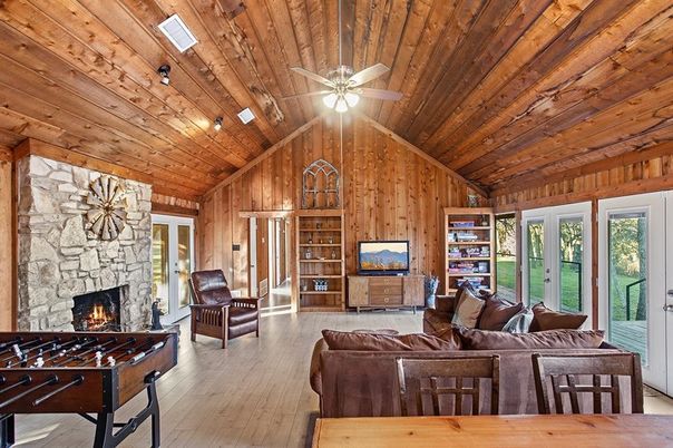 Fireplace, Interior, Living room, Stone Walls, Wooden Ceilings, Wood Texture Flooring, Wooden Walls
