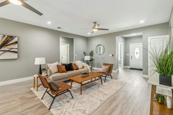 Interior, Living room, Recessed Lighting, Wood Texture Flooring