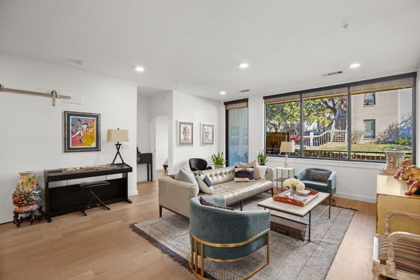 Interior, Living room, Recessed Lighting, Wood Texture Flooring