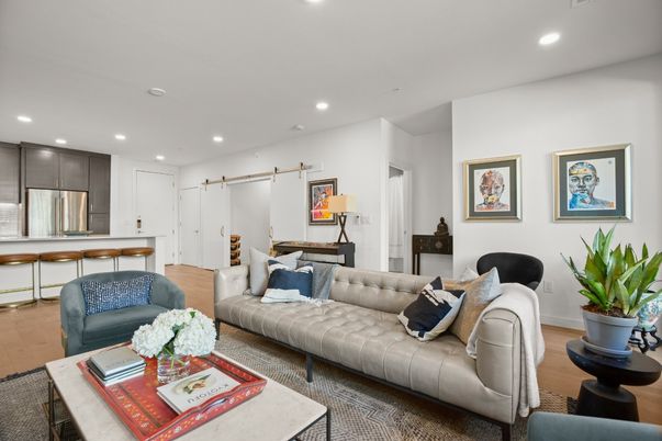 Interior, Kitchen, Living room, Recessed Lighting, Stainless Steel Appliances, Wood Texture Flooring