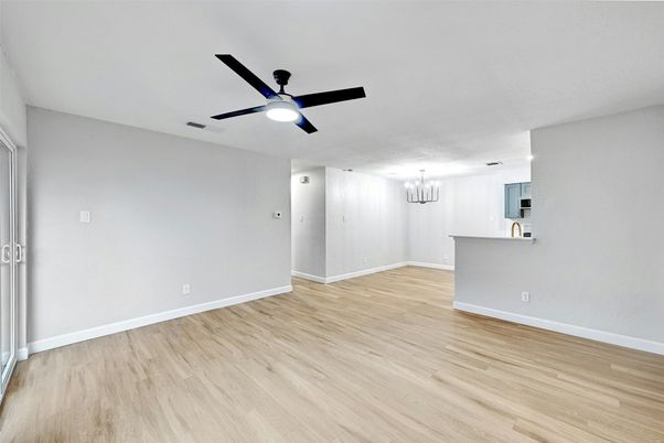 Chandelier, Empty room, Interior, Kitchen, Wood Texture Flooring