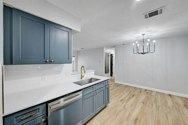 Interior, Kitchen, Pendant Lights, Stainless Steel Appliances, Wood Texture Flooring