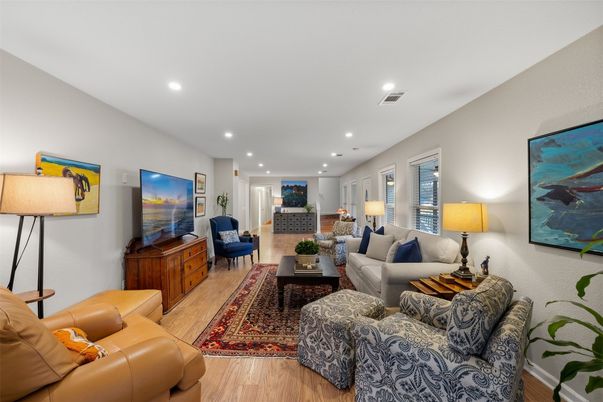 Interior, Living room, Recessed Lighting, Wood Texture Flooring