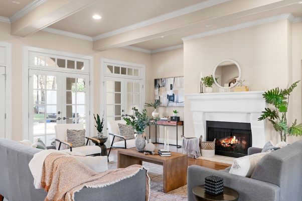 Fireplace, Interior, Living room, Recessed Lighting