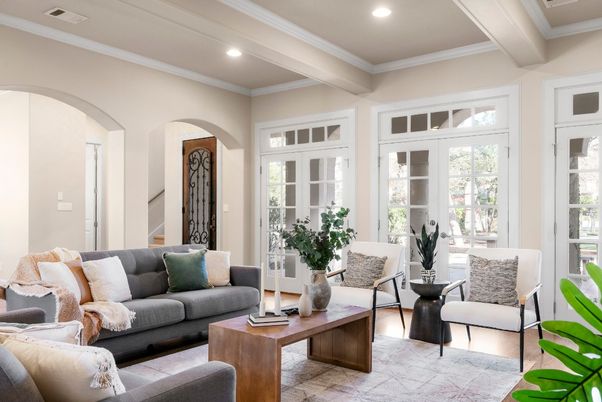 Interior, Living room, Recessed Lighting, Wood Texture Flooring
