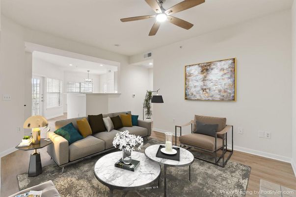 Interior, Living room, Pendant Lights, Recessed Lighting, Wood Texture Flooring