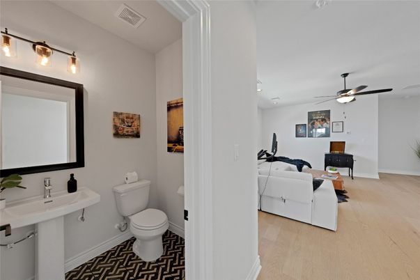Bathroom, Fitness Equipment, Interior, Recessed Lighting, Wood Texture Flooring