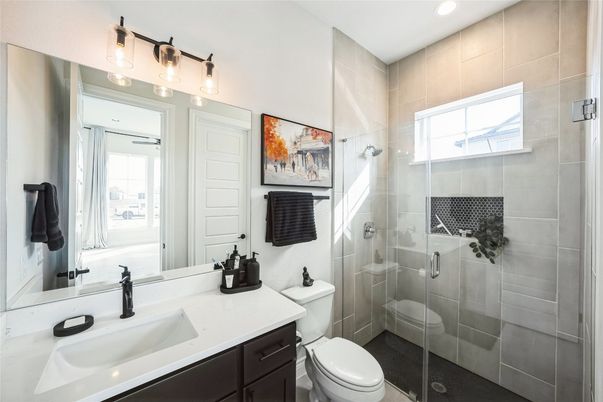 Bathroom, Glass Shower, Interior, Recessed Lighting