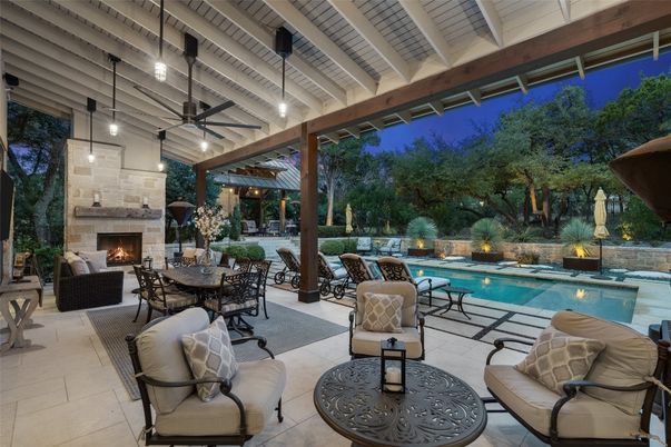 Exterior, Fireplace, Pool