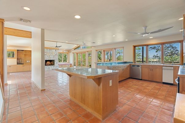 Fireplace, Interior, Kitchen, Recessed Lighting, Stainless Steel Appliances