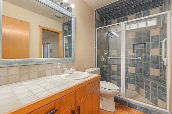 Bathroom, Glass Shower, Interior, Tile Countertops