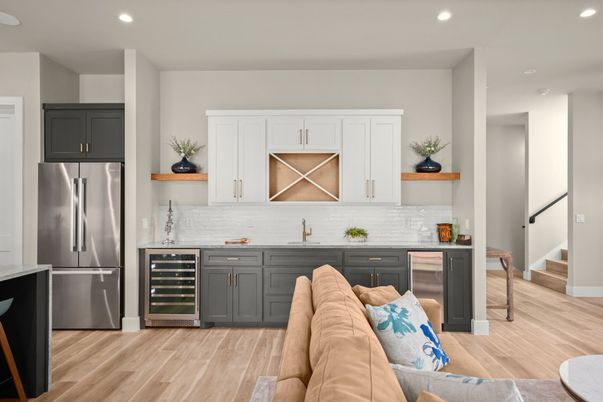 Interior, Kitchen, Living room, Recessed Lighting, Stainless Steel Appliances, Wood Texture Flooring