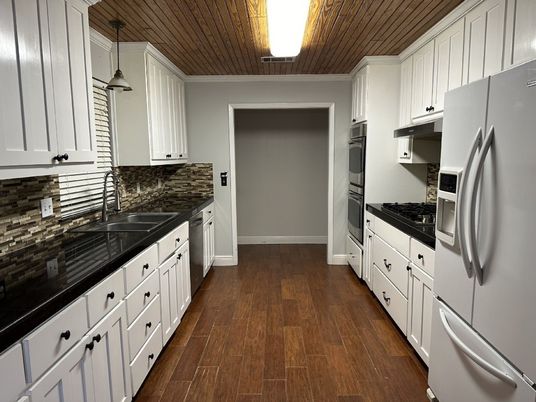 Interior, Kitchen, Pendant Lights, Wooden Ceilings, Wood Texture Flooring