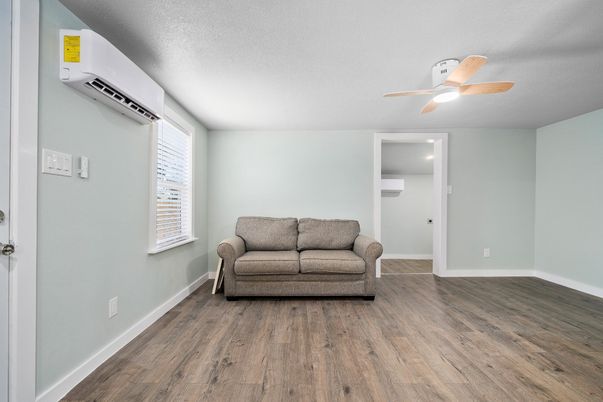 Empty room, Interior, Recessed Lighting, Wood Texture Flooring