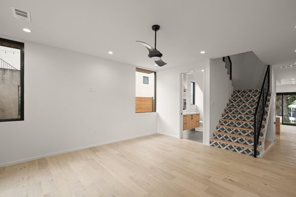 Empty room, Interior, Recessed Lighting, Wood Texture Flooring