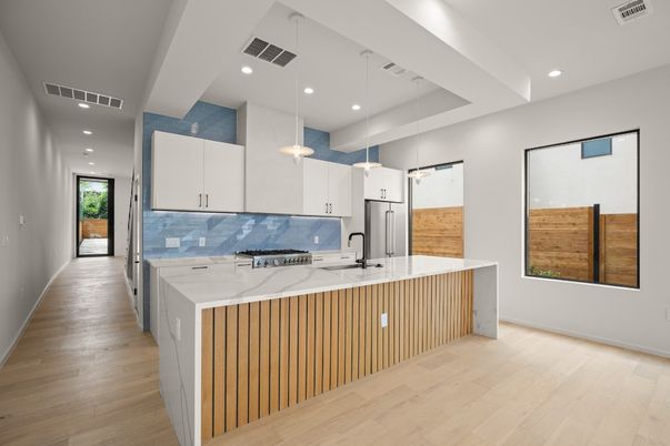 Interior, Kitchen, Pendant Lights, Recessed Lighting, Wood Texture Flooring