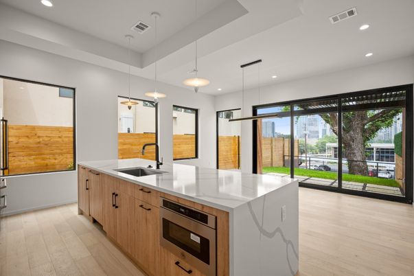 Interior, Kitchen, Pendant Lights, Recessed Lighting, Wood Texture Flooring