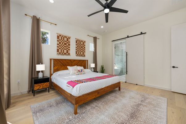 Bedroom, Interior, Recessed Lighting, Wood Texture Flooring