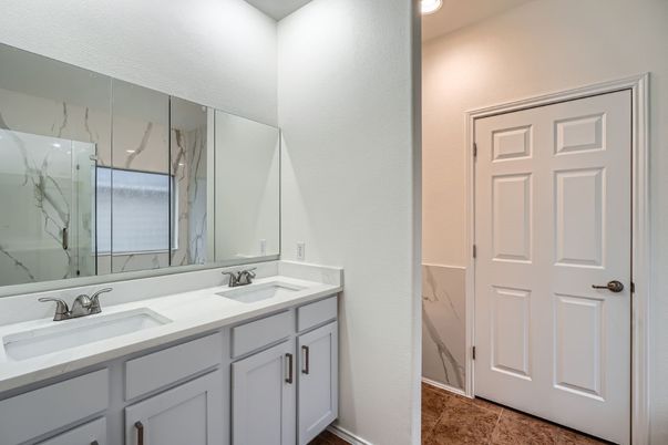 Bathroom, Dual Sink Vanities, Interior, Marble Walls, Recessed Lighting