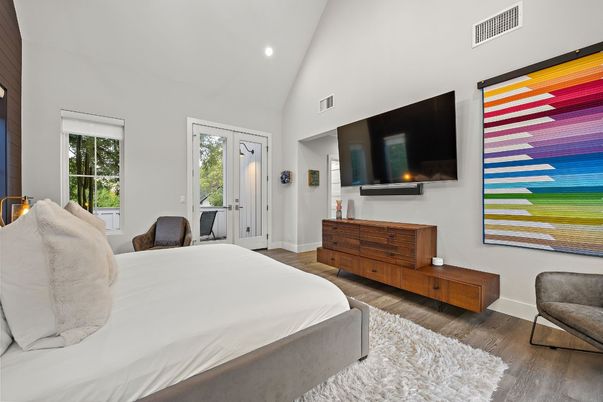 Bedroom, Interior, Recessed Lighting, Wood Texture Flooring
