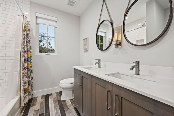 Bathroom, Dual Sink Vanities, Interior, Wood Texture Flooring