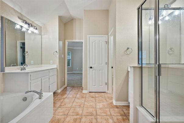 Bathroom, Dual Sink Vanities, Glass Shower, Interior