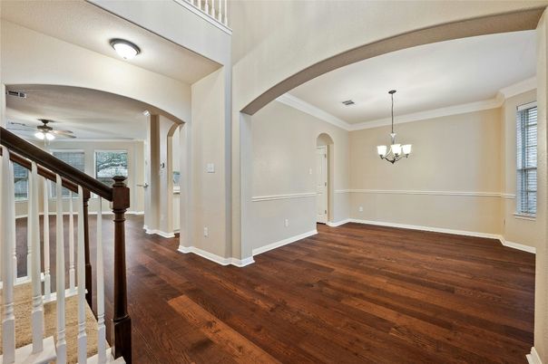 Chandelier, Empty room, Interior, Wood Texture Flooring