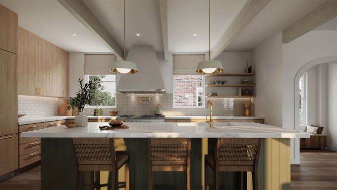 Interior, Kitchen, Pendant Lights, Recessed Lighting, Wood Texture Flooring