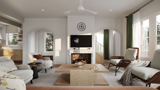 Fireplace, Interior, Living room, Recessed Lighting
