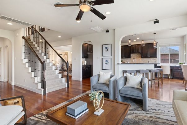 Interior, Kitchen, Living room, Pendant Lights, Recessed Lighting, Wood Texture Flooring