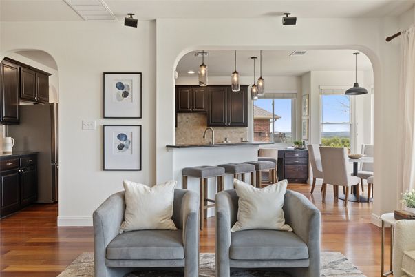 Dining room, Interior, Kitchen, Pendant Lights, Wood Texture Flooring
