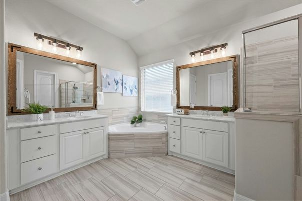 Bathroom, Dual Sink Vanities, Interior, Wood Texture Flooring