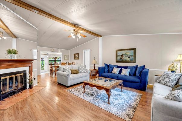 Dining room, Fireplace, Interior, Living room, Wood Texture Flooring