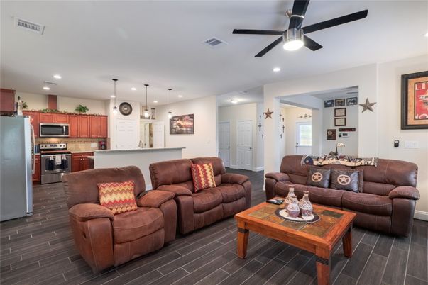 Interior, Kitchen, Living room, Pendant Lights, Recessed Lighting, Stainless Steel Appliances, Wood Texture Flooring
