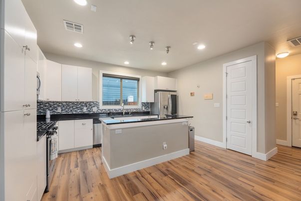 Interior, Kitchen, Recessed Lighting, Wood Texture Flooring