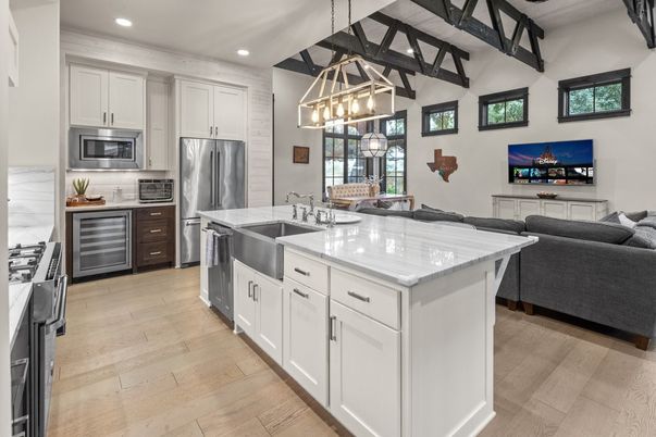 Interior, Kitchen, Living room, Pendant Lights, Recessed Lighting, Stainless Steel Appliances, Wood Texture Flooring