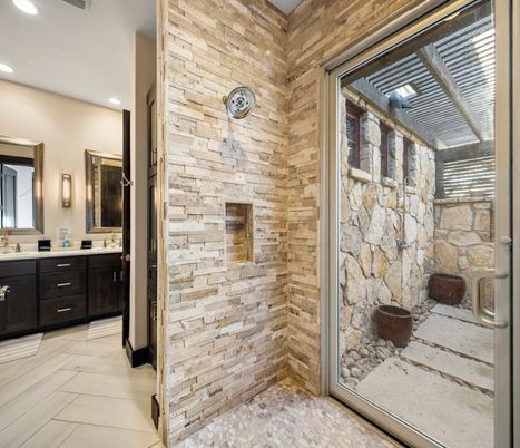Bathroom, Interior, Recessed Lighting, Stone Walls