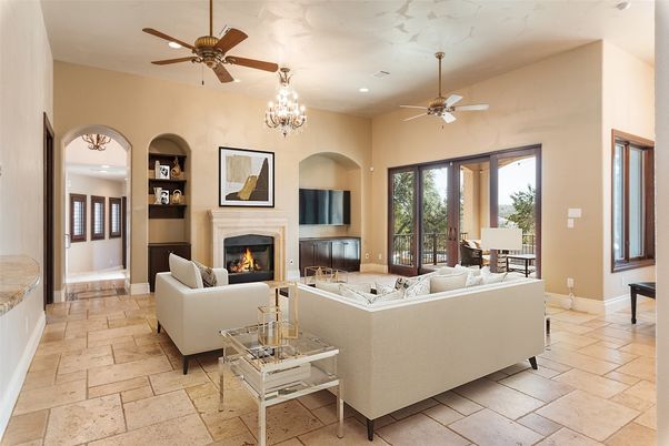Chandelier, Fireplace, Interior, Living room, Recessed Lighting