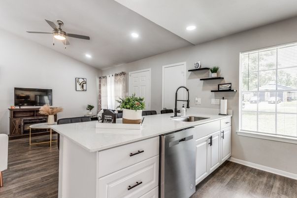 Dining room, Interior, Kitchen, Recessed Lighting, Wood Texture Flooring