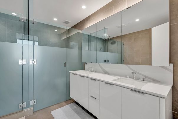 Bathroom, Dual Sink Vanities, Glass Shower, Interior, Recessed Lighting