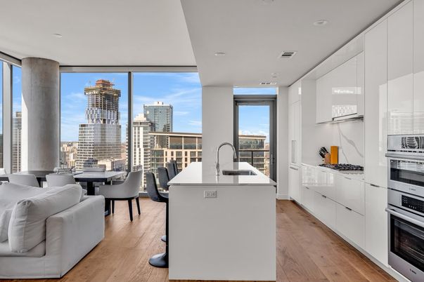 Dining room, Interior, Kitchen, Recessed Lighting, Stainless Steel Appliances, Wood Texture Flooring